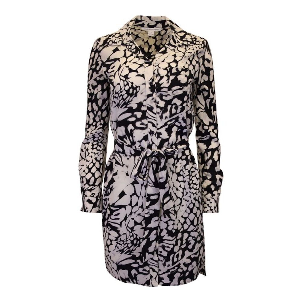 Diane Von Furstenberg Prita Printed Shirt Dress in White Silk
